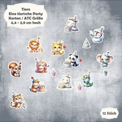 Eine tierische Party - Tier Mix - 300g - Karten / ATC Größe - 12 Stanzteile - Die Cut*