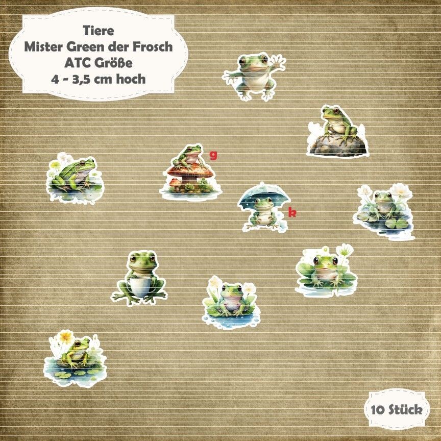 Mister Green der Frosch - 300g - ATC  Größe - 10 Stanzteile - Die Cut