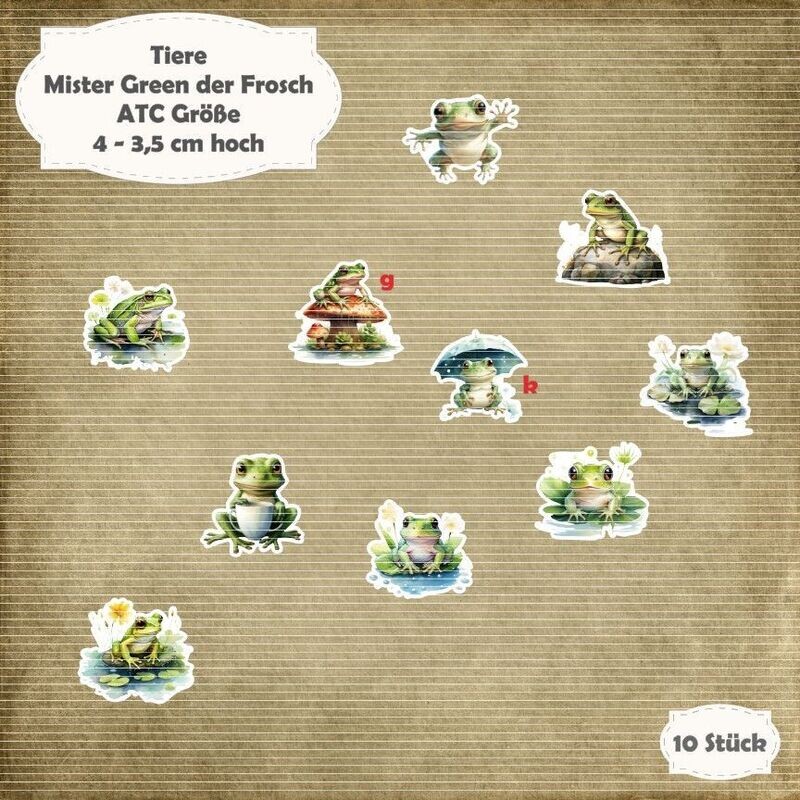 Mister Green der Frosch - 300g - ATC  Größe - 10 Stanzteile - Die Cut