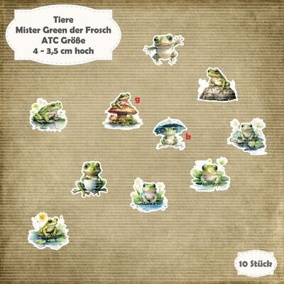 Mister Green der Frosch - 300g - ATC  Größe - 10 Stanzteile - Die Cut