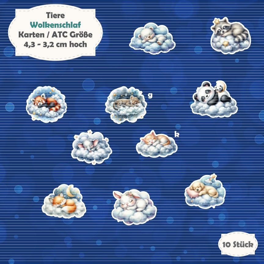Wolkenschlaf - Tiermix - 300g - Karten / ATC Größe - 10 Stanzteile - Die Cuts*