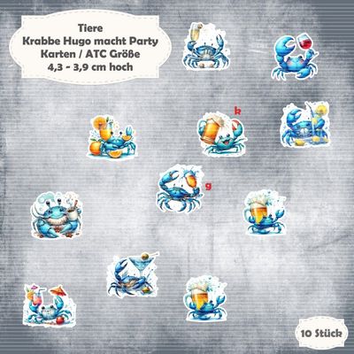 Krabbe Hugo macht Party - 300g - Karten / ATC Größe - 10 Stanzteile - Die Cuts