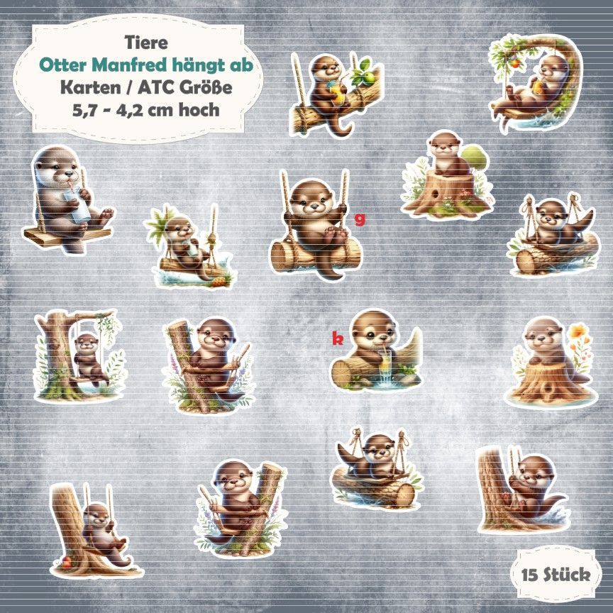 Otter Manfred hängt ab - 300g - Karten / ATC Größe - 15 Stanzteile - Die Cuts