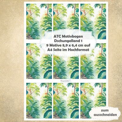 Dschungelland 1 - ATC Motivbogen - A4 - 1 Seite mit 9 Motiven Dschungelland 1 - ATC Motivbogen - A4 - 1 Seite mit 9 Motiven