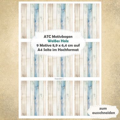 Weißes Holz - ATC Motivbogen - A4 - 1 Seite mit 9 Motiven