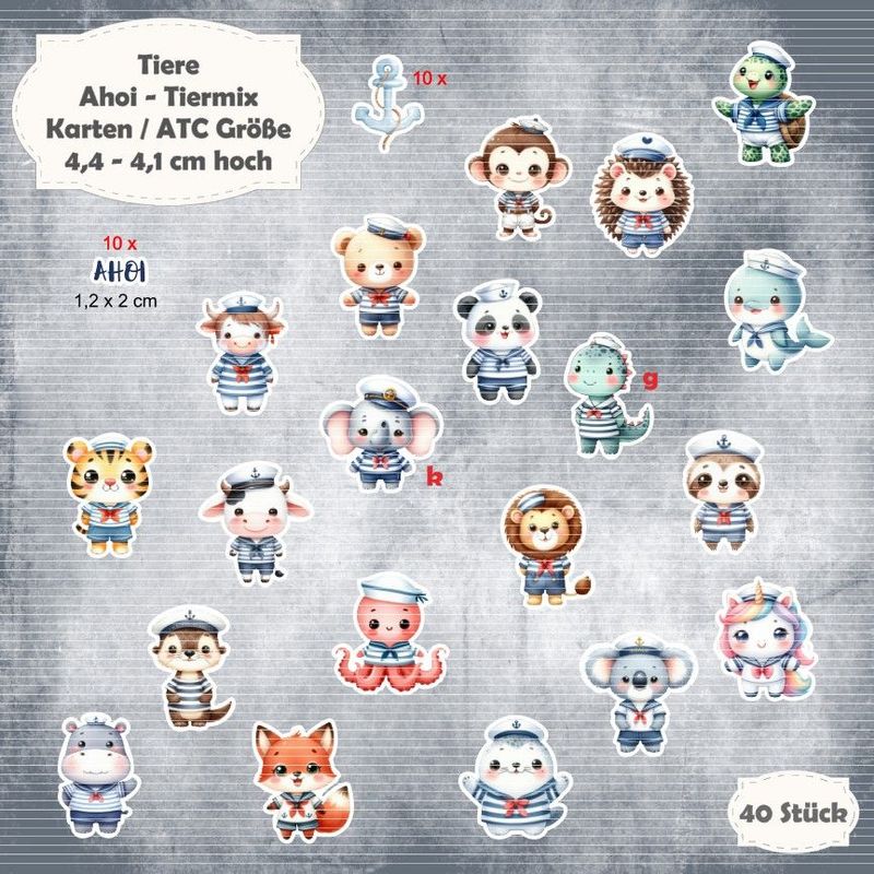 Ahoi - Tiermix - 300g - Karten / ATC Größe - Die Cuts - 40 Stanzteile*