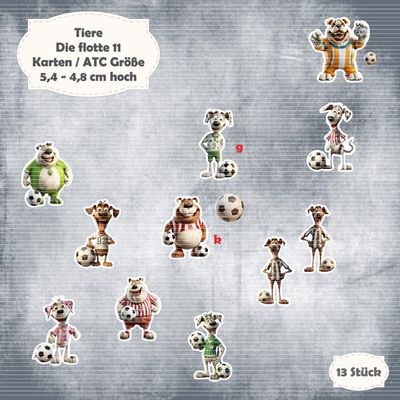 Die flotte 11 - Hunde - Fußball - 300g - Karten / ATC Größe - 13 Stanzteile - Die Cuts*