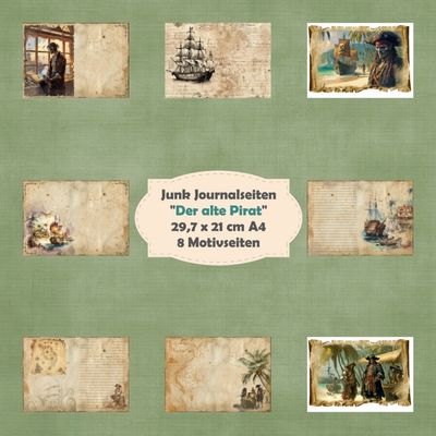 Der alte Pirat - Junk Journal Seiten - A4 - 8 Seiten Der alte Pirat - Junk Journal Seiten - A4 - 8 Seiten