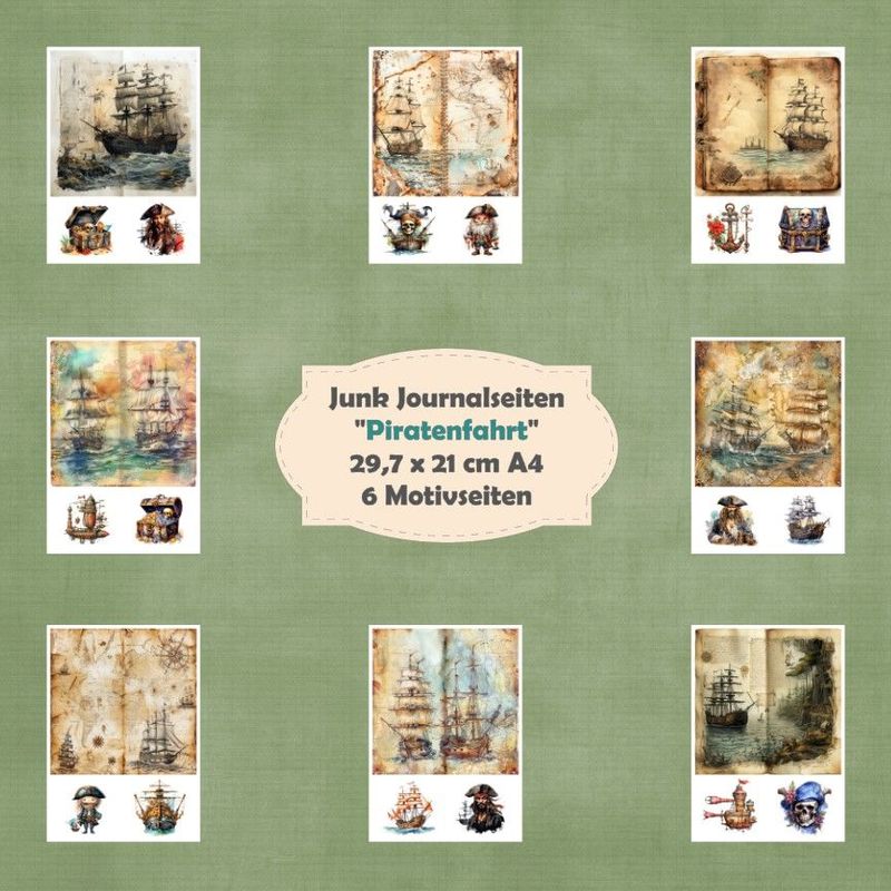 Piratenfahrt - Junk Journal Seiten - A4 - 8 Seiten*