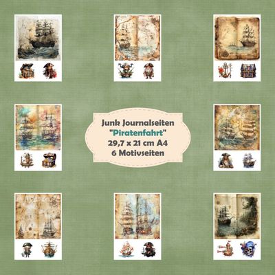 Piratenfahrt - Junk Journal Seiten - A4 - 8 Seiten Piratenfahrt - Junk Journal Seiten - A4 - 8 Seiten