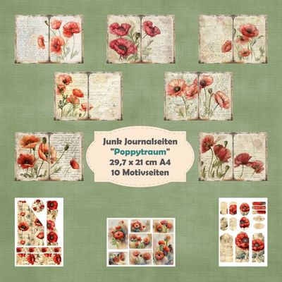 Poppytraum - Junk Journal Seiten - A4 - 10 Seiten Poppytraum - Junk Journal Seiten - A4 - 10 Seiten