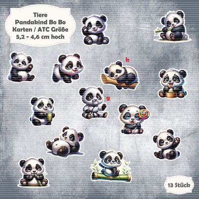 Pandakind Bo Bo - 300g - Karten / ATC Größe - 12 Stanzteile - Die Cut