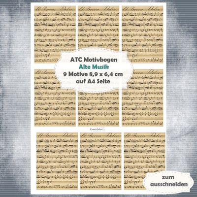 Alte Musik  - ATC Motivbogen - A4 - 1 Seite mit 9 Motiven