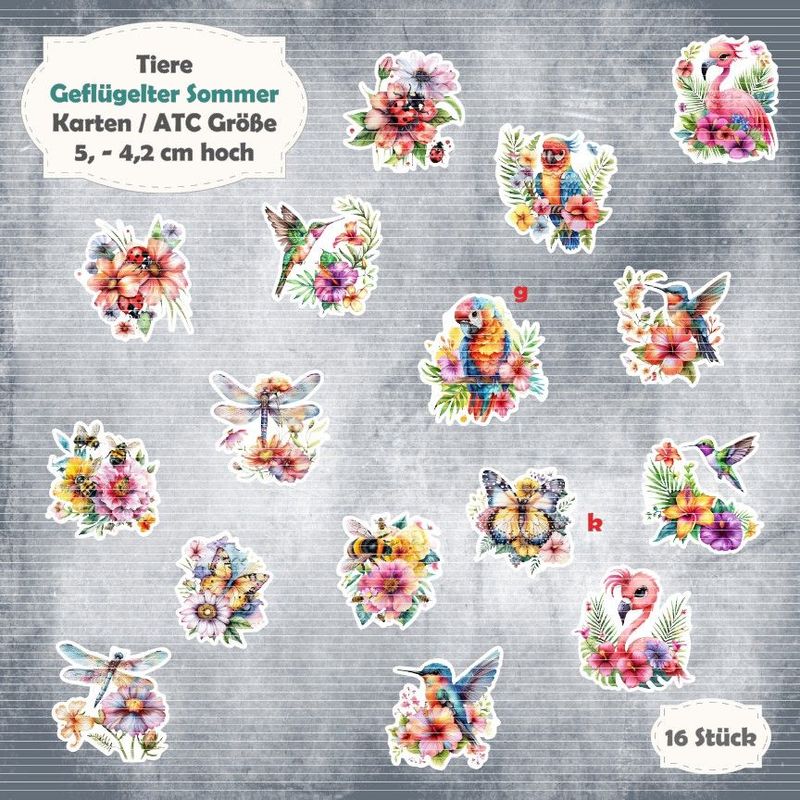 Geflügelter Sommer - 300g - Karten / ATC Größe - 16 Stanzteile - Die Cut