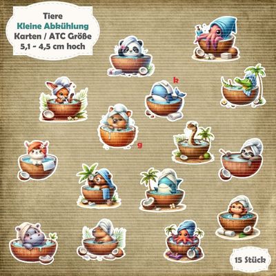 Kleine Abkühlung - Tier Mix - 300g - Karten / ATC Größe - 15 Stanzteile - Die Cut*