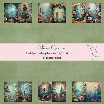 Alices Garten - Junk Journal Seiten - A4 - 6 Seiten