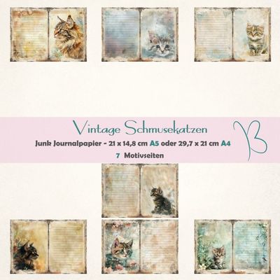 Vintage Schmusekatzen - Junk Journal Seiten - A4 oder A5 - 7 Seiten Vintage Schmusekatzen - Junk Journal Seiten - A4 oder A5 - 7 Seiten