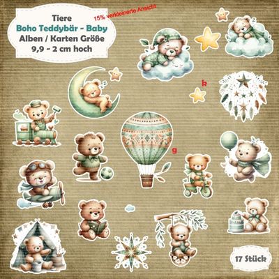 Boho Teddybär - Baby - 210g - Alben / Karten Größe - 17 Stanzteile - Die Cut*
