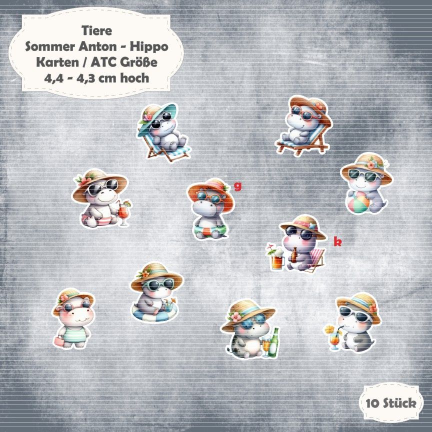 Sommer Anton - Hippo - 300g - Karten / ATC Größe - 10 Stanzteile - Die Cut*