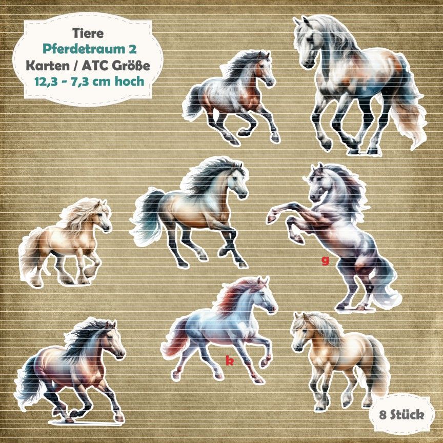 Pferdetraum 2 - 210g - Album / Karte / ATC Größe - 8 Teile - Die Cuts