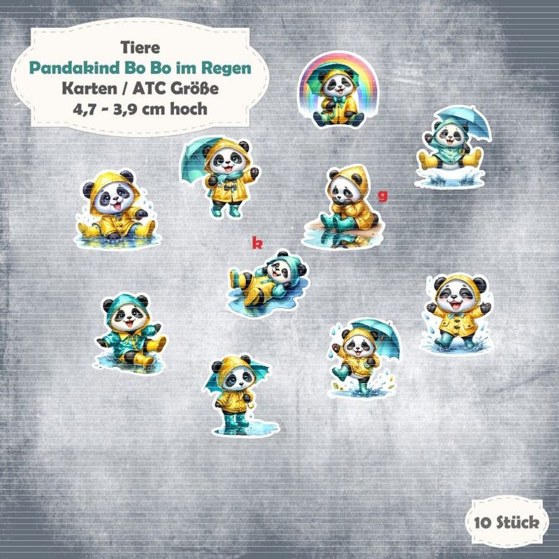Pandakind Bo Bo im Regen - 300g - Karten / ATC Größe - 10 Stanzteile - Die Cut