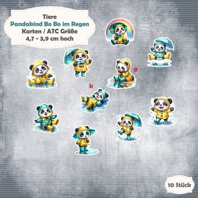 Pandakind Bo Bo im Regen - 300g - Karten / ATC Größe - 10 Stanzteile - Die Cut