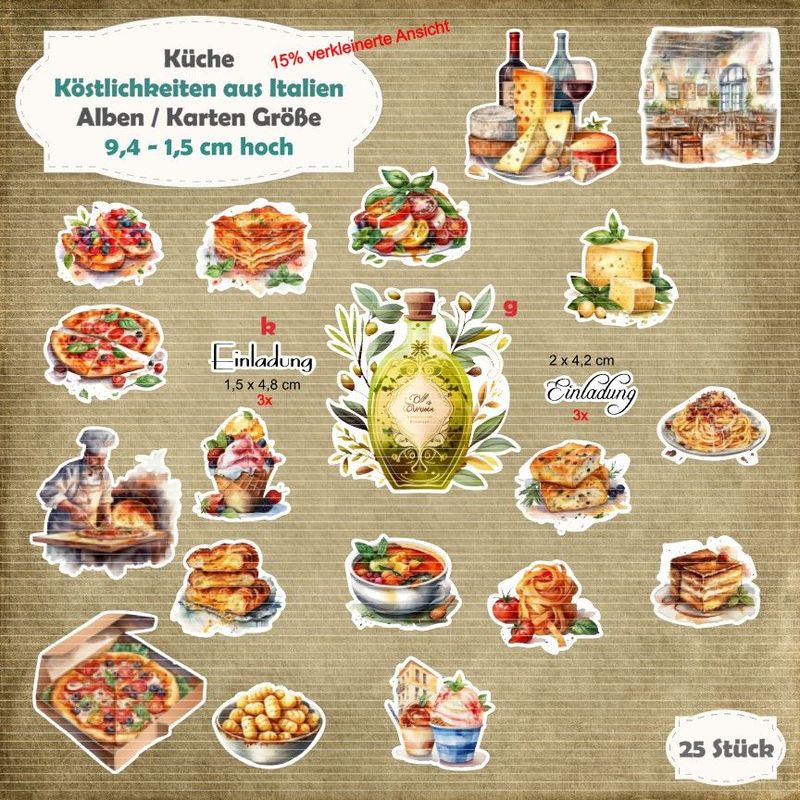 Köstlichkeiten aus Italien - 210g - Album / Karte / ATC Größe - 25 Teile - Die Cuts