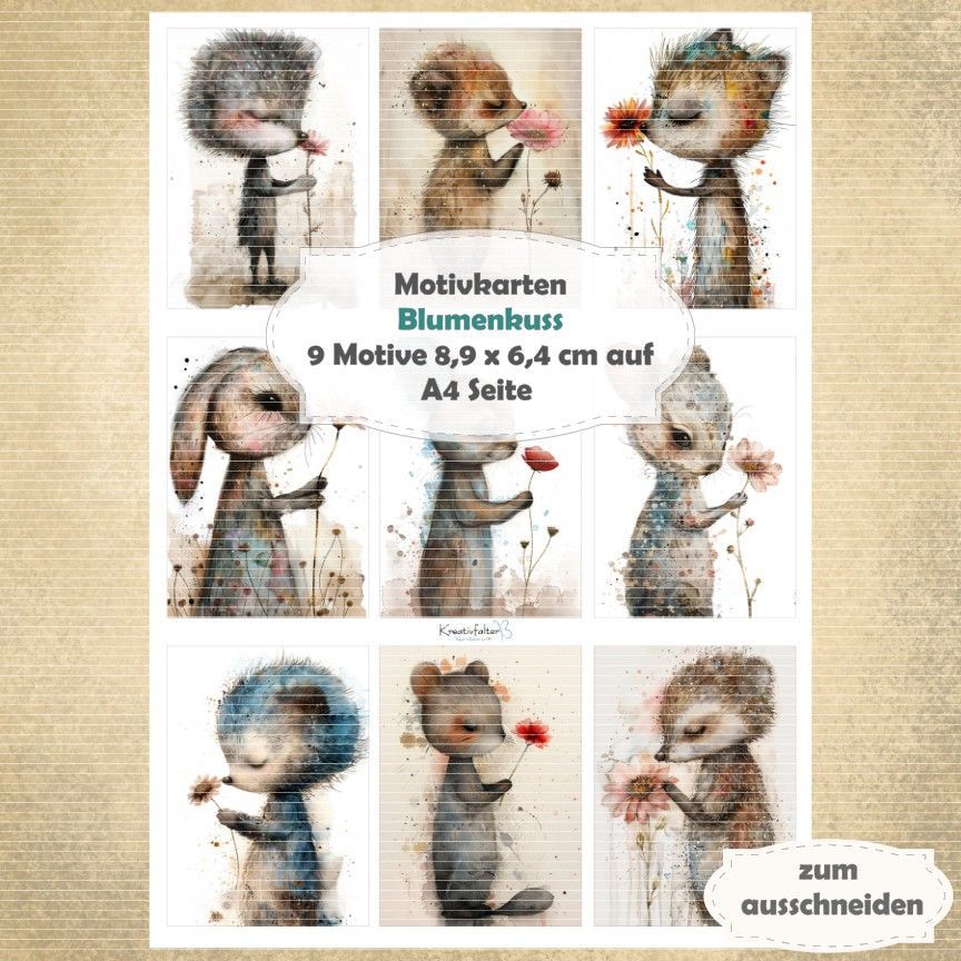 Blumenkuss - Motivkarten  - A4 Hochformat - 1 Seite mit 9 Motiven