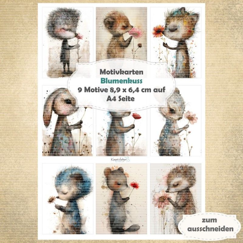 Blumenkuss - Motivkarten - A4 Hochformat - 1 Seite mit 9 Motiven Blumenkuss - Motivkarten - A4 Hochformat - 1 Seite mit 9 Motiven