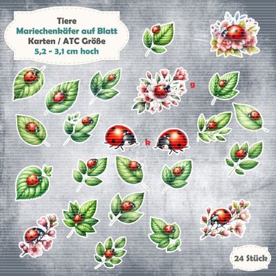 Mariechenkäfer auf Blatt - 300g - Karten / ATC Größe - 24 Stanzteile - Die Cut*