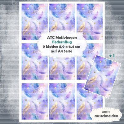 Federnflug - ATC Motivbogen - A4 Hochformat - 1 Seite mit 9 Motiven Federnflug - ATC Motivbogen - A4 Hochformat - 1 Seite mit 9 Motiven