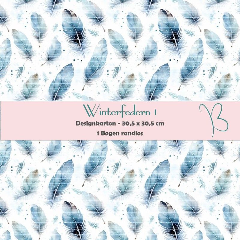Winterfedern 1 - Designkarton - 30,5 x 30,5 cm - randlos - 1 Bogen