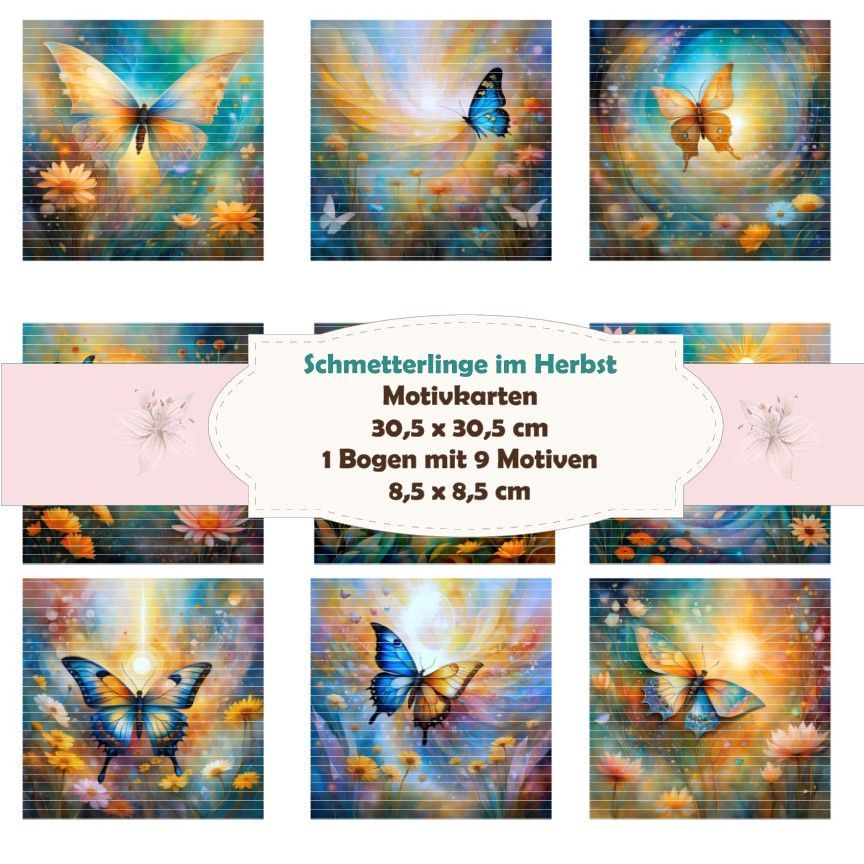 Schmetterlinge im Herbst - Motivkarten - 8,5 x 8,5 cm - 9 Motive - 1 Bogen