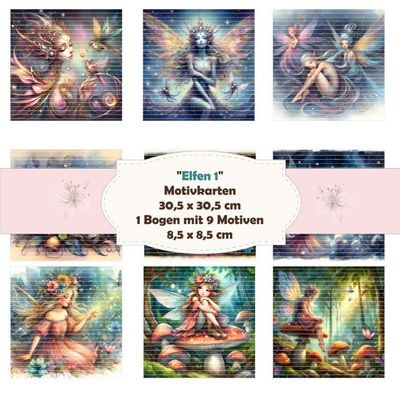 Elfen 1 - Motivkarten - 8,5 x 8,5 cm - 9 Motive - 1 Bogen* Elfen 1 - Motivkarten - 8,5 x 8,5 cm - 9 Motive - 1 Bogen*