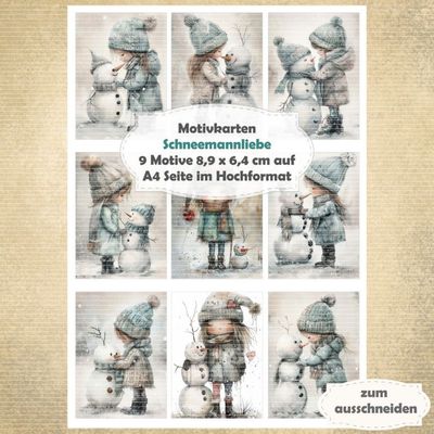 Schneemannliebe - Motivkarten - A4 Hochformat - 1 Seite mit 9 Motiven