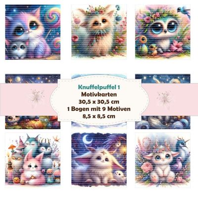 Knuffelpuffel 1 - Motivkarten - 8,5 x 8,5 cm - 9 Motive - 1 Bogen