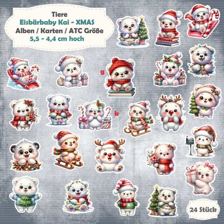 Eisbärbaby Kai - XMAS -210g - Album / Karte / ATC Größe - 24 Teile - Die Cuts*