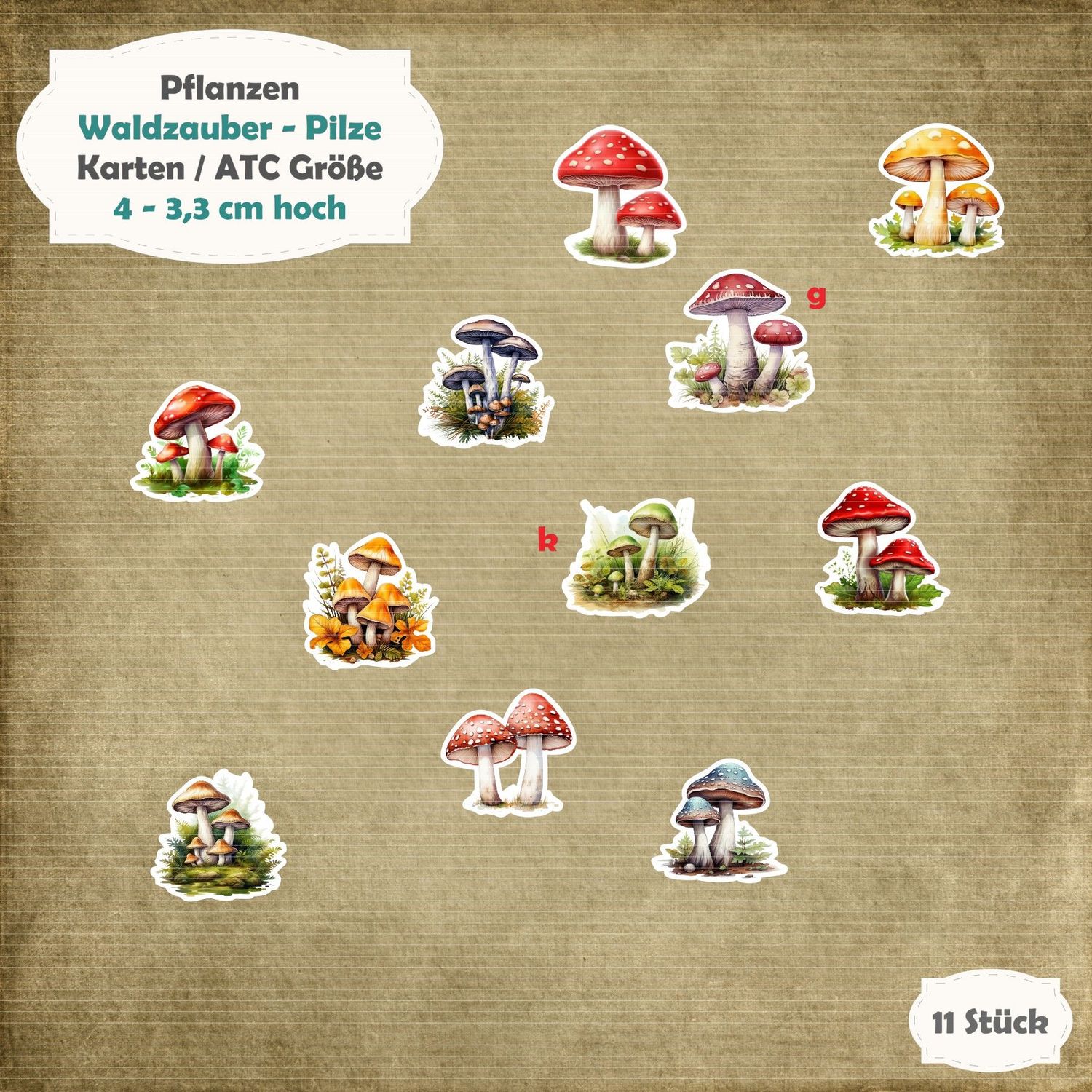 Waldzauber - Pilze - 300g - Karten / ATC Größe - 11 Stanzteile - Die Cuts