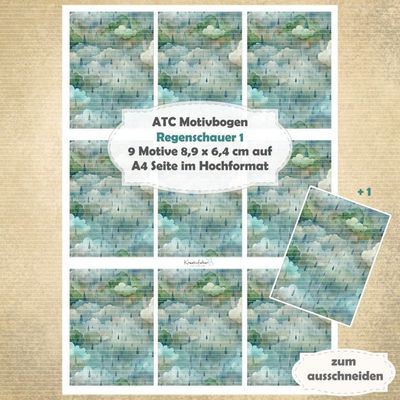 Regenschauer 1 - ATC Motivbogen - A4 Hochformat - 1 Seite mit 9 Motiven Regenschauer 1 - ATC Motivbogen - A4 Hochformat - 1 Seite mit 9 Motiven