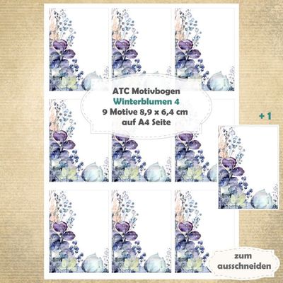Winterblumen 4 - ATC Motivbogen - A4 Hochformat - 1 Seite mit 9 Motiven Winterblumen 4 - ATC Motivbogen - A4 Hochformat - 1 Seite mit 9 Motiven