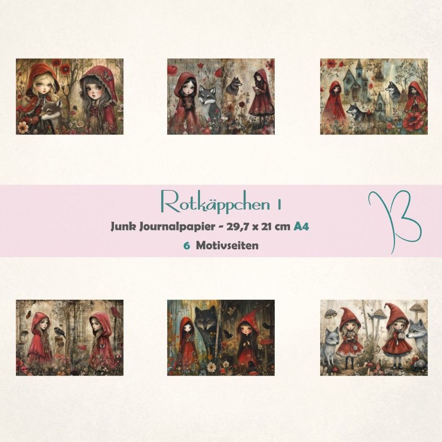 Rotkäppchen 1 - Junk Journal Seiten - A4 - 6 Seiten*