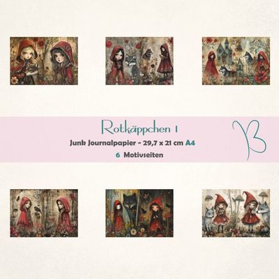 Rotkäppchen 1 - Junk Journal Seiten - A4 - 6 Seiten*