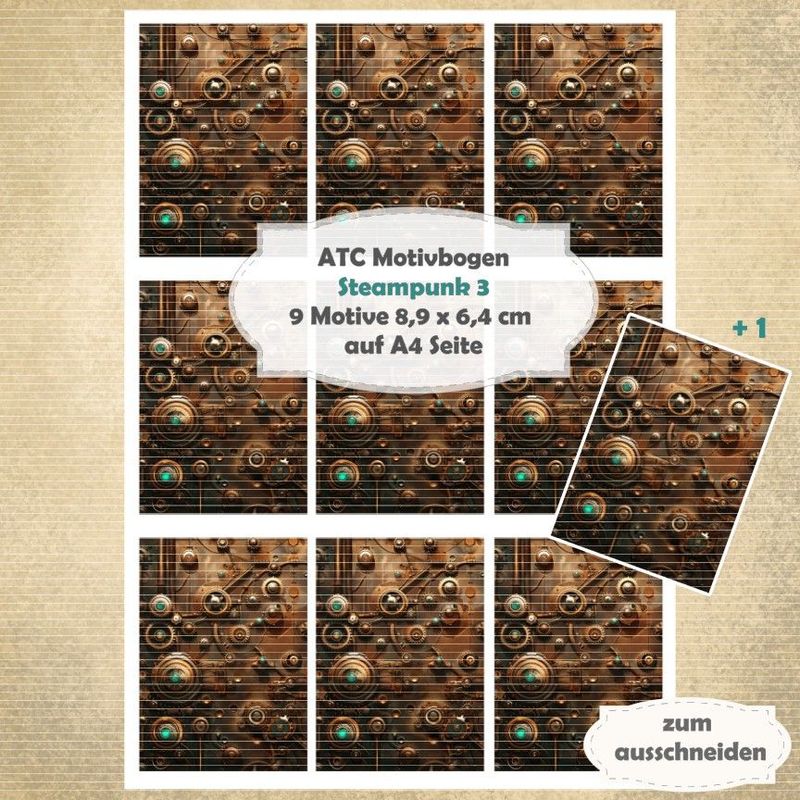 Steampunk 3 - ATC Motivbogen - A4 Hochformat - 1 Seite mit 9 Motiven