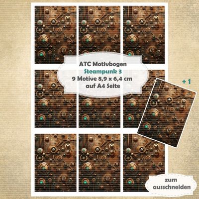 Steampunk 3 - ATC Motivbogen - A4 Hochformat - 1 Seite mit 9 Motiven