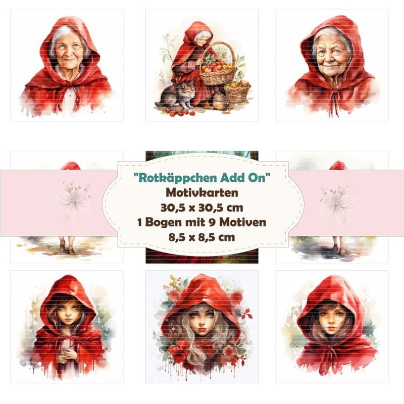 Rotkäppchen Add On - Motivkarten - 8,5 x 8,5 cm - 9 Motive - 1 Bogen