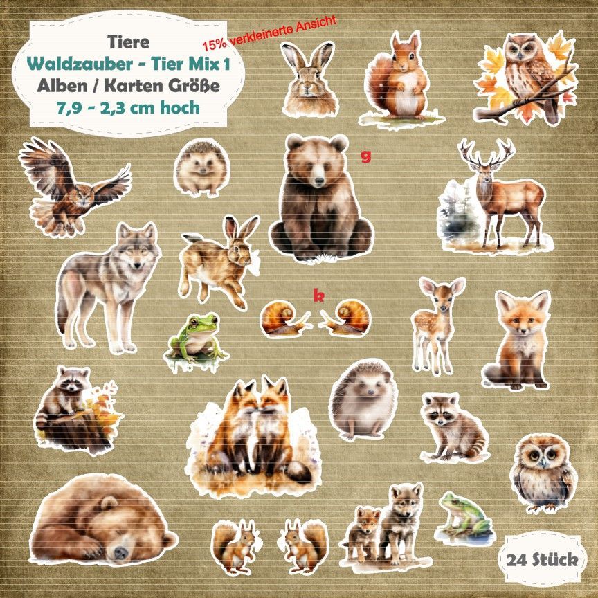 Waldzauber - Tiere Mix 1 - 210g - Album / Karte Größe - 24 Teile - Die Cuts