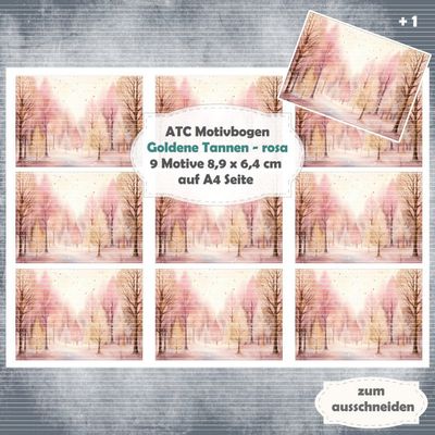 Golden Tannen - rosa - ATC Motivbogen - A4 Querformat - 1 Seite mit 9 Motiven Golden Tannen - rosa - ATC Motivbogen - A4 Querformat - 1 Seite mit 9 Motiven