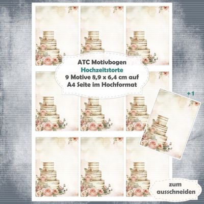 Hochzeitstorte - Sekt - ATC Motivbogen - A4 Hochformat - 1 Seite mit 9 Motiven* Hochzeitstorte - Sekt - ATC Motivbogen - A4 Hochformat - 1 Seite mit 9 Motiven*