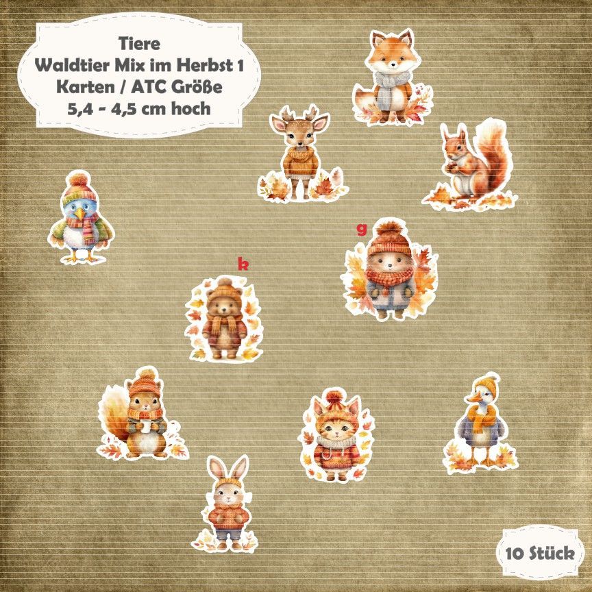 Waldtier Mix im Herbst 1 - 300g - Karten / ATC Größe - 10 Stanzteile - Die Cuts*