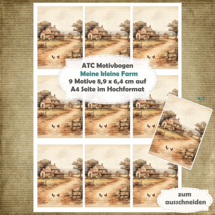 Meine kleine Farm  - ATC Motivbogen - A4 Hochformat - 1 Seite mit 9 Motiven
